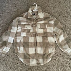 PacSun Checkered Fur Button Up - XS/S (Never worn)